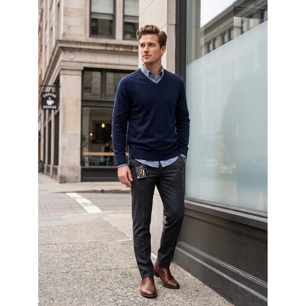 Smartwool Mens Navy Blue Merino Wool Blend V-Neck Pullover Sweater Size M